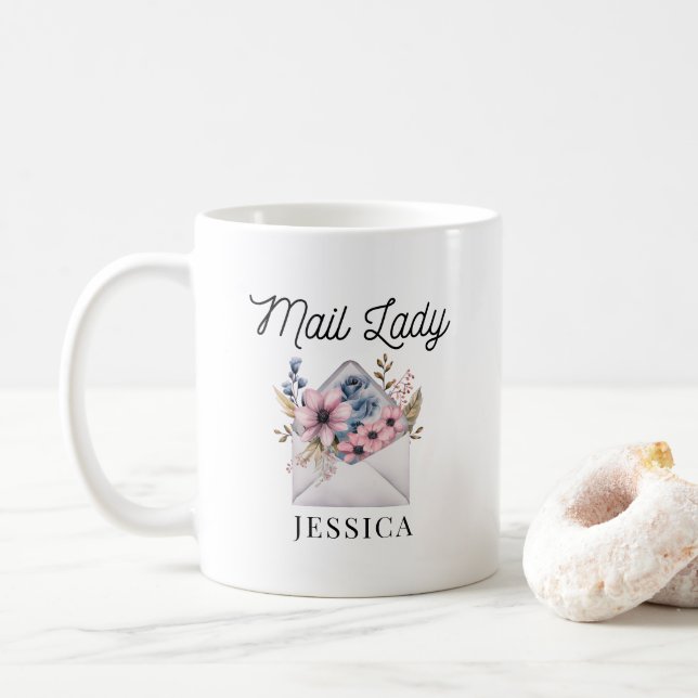 Taza De Café Mail Lady Postal Carrier Post Office Worker Mug (Con donut)