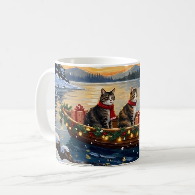 Taza De Café Maine Coon Cat Christmas Boat Holiday (Anverso izquierdo)