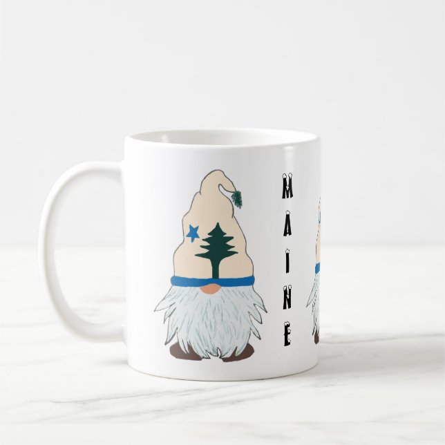 Taza De Café Maine Gnome con un Gorra de la bandera principal - (Izquierda)