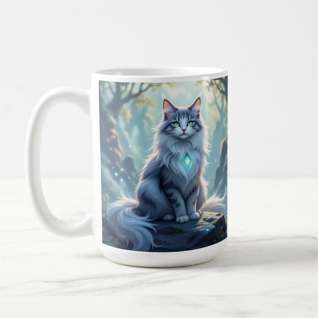 Taza De Café **Majestic Fantasy Cat with Mystical Aura – High F (Izquierda)