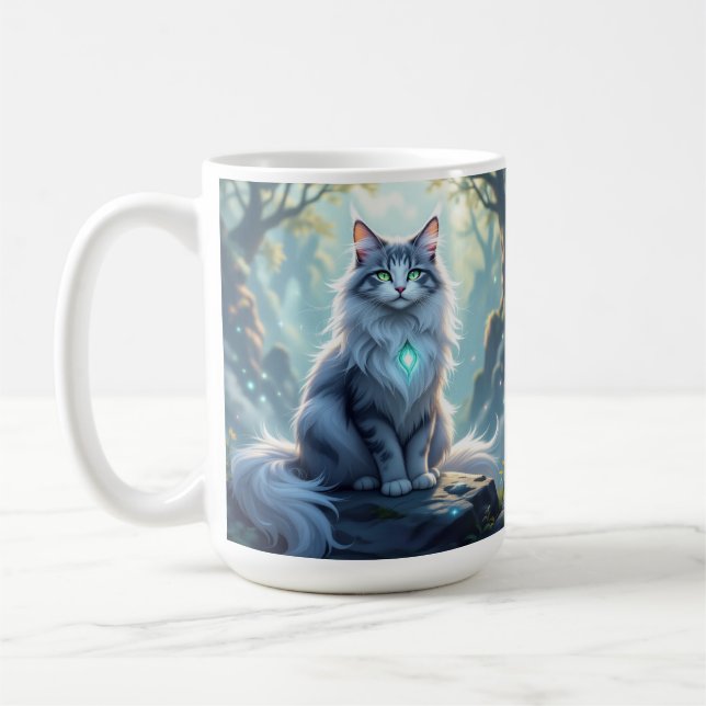 Taza De Café **Majestic Fantasy Cat with Mystical Aura – High F (Izquierda)