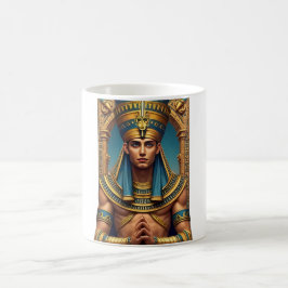 Taza De Café Majestic Pharaoh Portrait: Golden & Blue Ancient E