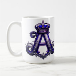 Taza De Café Majestuosa letra A ornamentada con corona