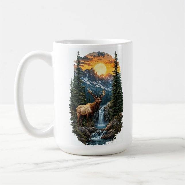 Taza De Café "Majestuosa Naturaleza - Alce en la cascada del am (Izquierda)