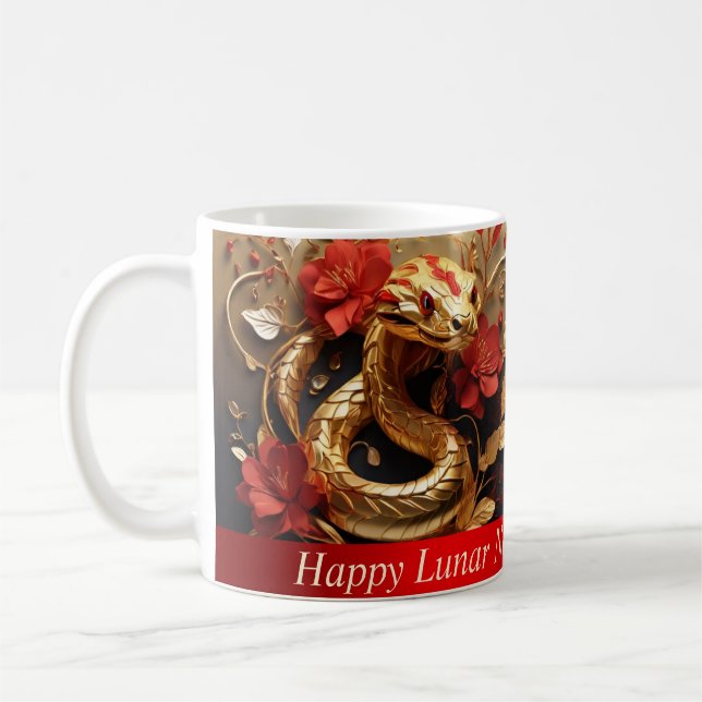 Taza De Café Majestuosa serpiente dorada Relieve metalizado de  (Izquierda)