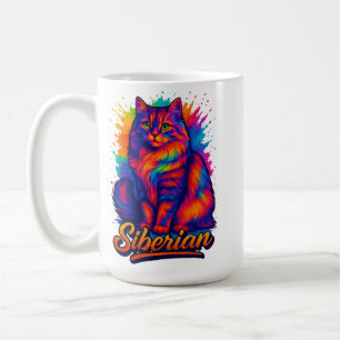 Taza De Café Majestuoso arte pop de gato siberiano - Vibrante a