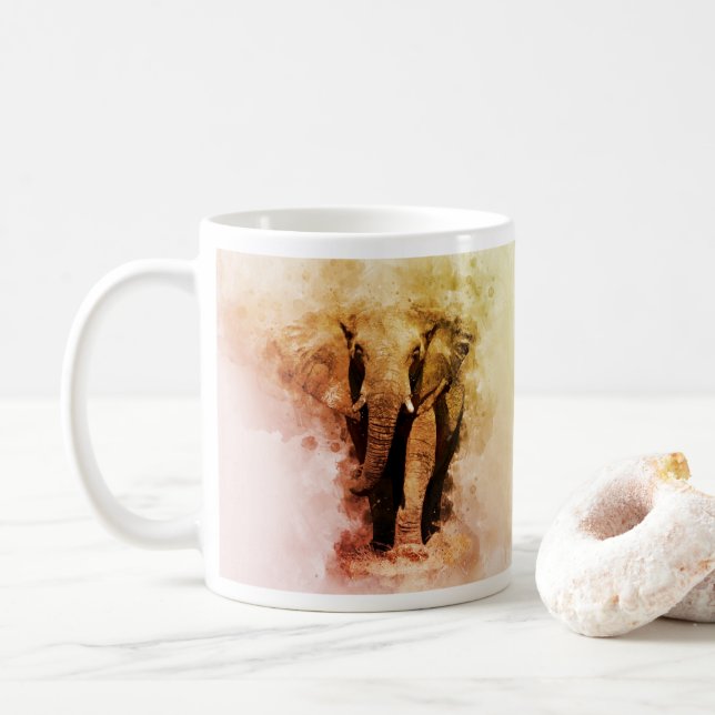 Taza De Café Majestuoso Elefante Africano Masculino (Con donut)