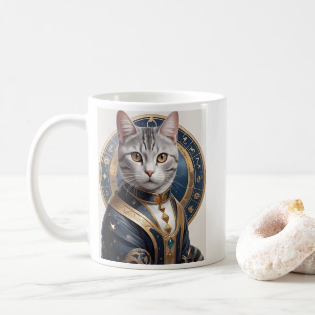 Taza De Café Majestuoso gato norteamericano al descubierto en a (Con donut)