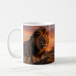 Taza De Café Majestuoso León Africano al Atardecer – Sabana Dor