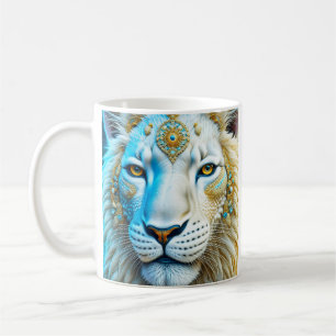 Taza De Café Majestuoso León Blanco y Dorado Personalizado