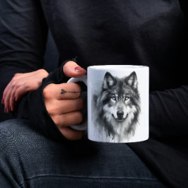Taza De Café Majestuoso Lobo Gris Impresionante acuarela Vida s