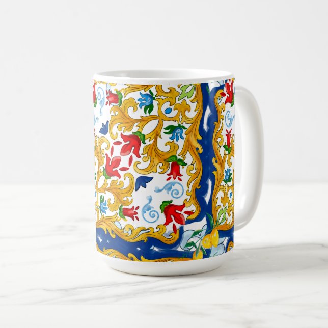 Taza De Café Majólica, estilo siciliano, limones (Anverso derecho)