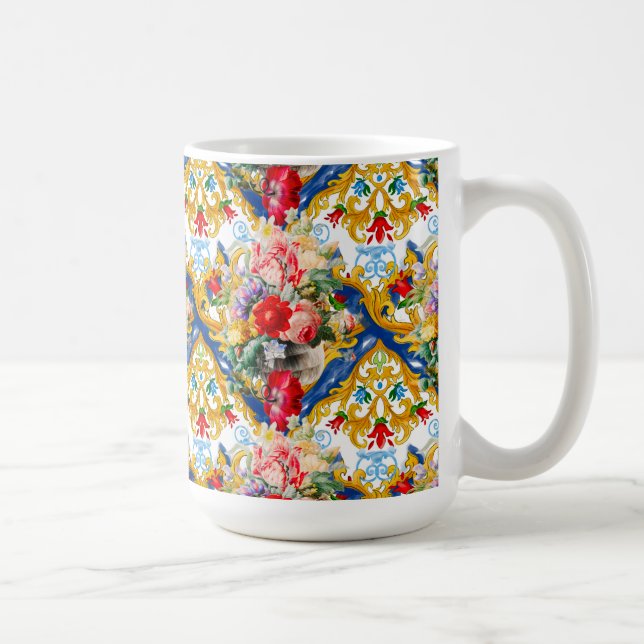 Taza De Café Majólica, siciliana, flores (Derecha)