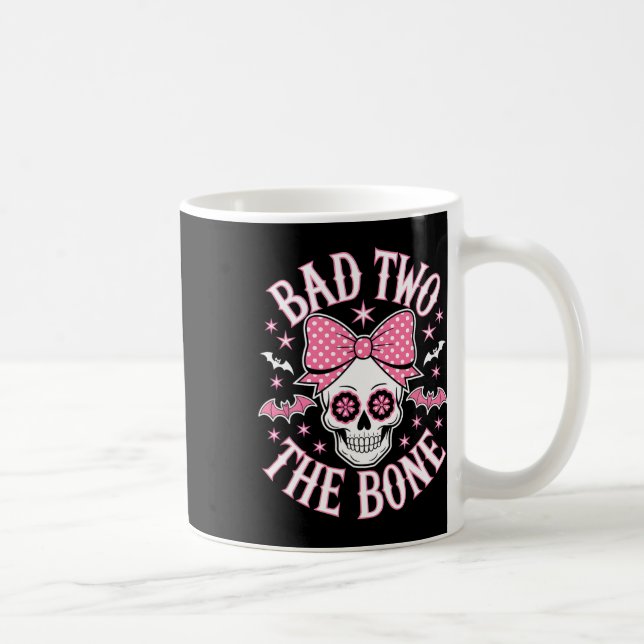 Taza De Café Malas Dos Estrellas De Bow Rosadas De Cráneo Óseo (Derecha)