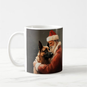 Taza De Café Malinois Belga con Santa Claus Navideño Festivo