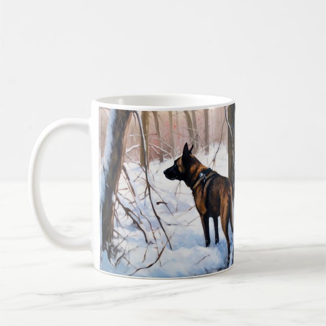 Taza De Café Malinois belga deja que neven a Navidades (Izquierda)