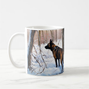 Taza De Café Malinois Belga Deja que nieve Navidad