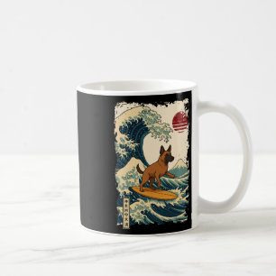 Taza De Café Malinois Belga Surfing Ola Japonesa de Kanagawa Mo