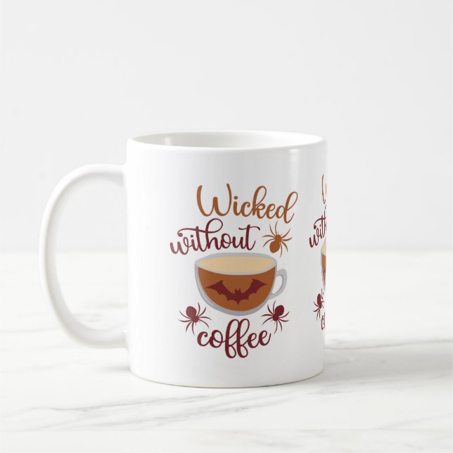 Taza De Café Malvado Sin Café Divertido Marrón Textos Halloween (Izquierda)