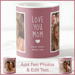 Taza De Café Mamá 2 fotos y texto Personalizado moderna rosa C1