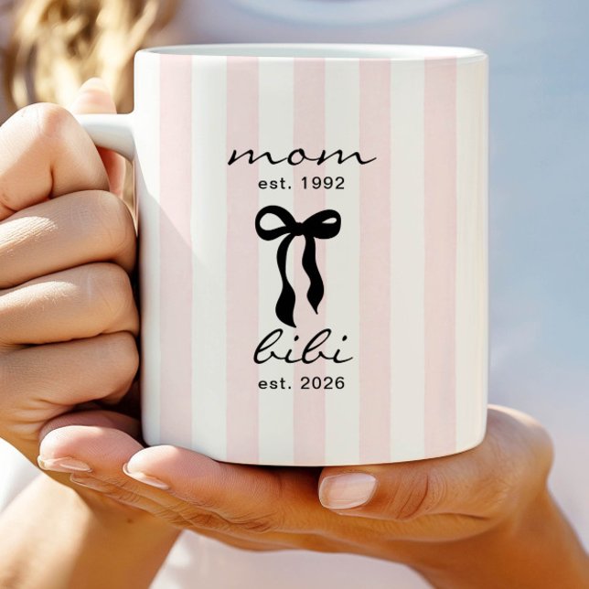 Taza De Café Mamá a Bibi lazo rosa rayas (Subido por el creador)