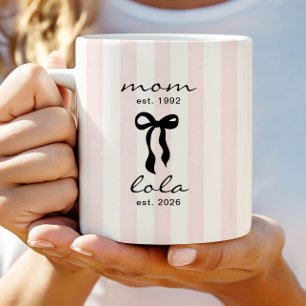 Taza De Café Mamá a Lola Mug Lazo Rosa Rayas