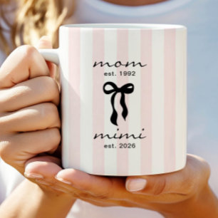 Taza De Café Mamá a Mimi Mug Lazos Rosados a Rayas