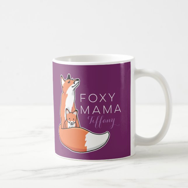 Taza De Café Mamá astuta del Fox con el bebé, personalizado (Derecha)