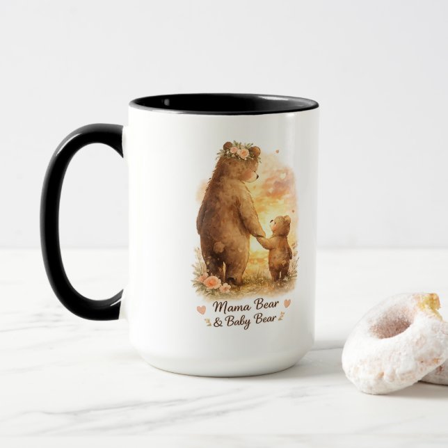 Taza de café Mama Bear & Baby Bear – Día de la Mad (Con donut)