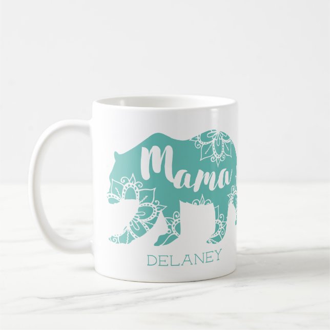 Taza De Café Mama Bear Rustic Floral Mint Personalizada (Izquierda)