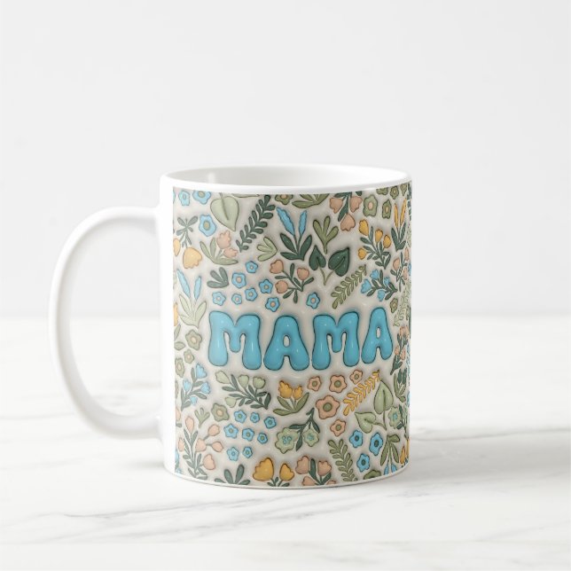 Taza De Café Mama Boho Pastel Green Floral 3D Pattern (Izquierda)