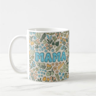Taza De Café Mama Boho Pastel Verde Patrón Floral 3D