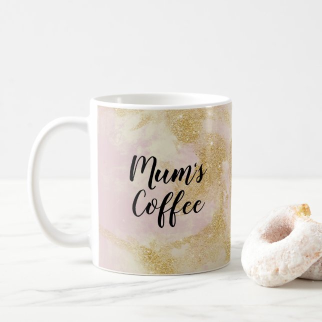 Taza De Café Mamá Café rosa y purpurina de oro (Con donut)