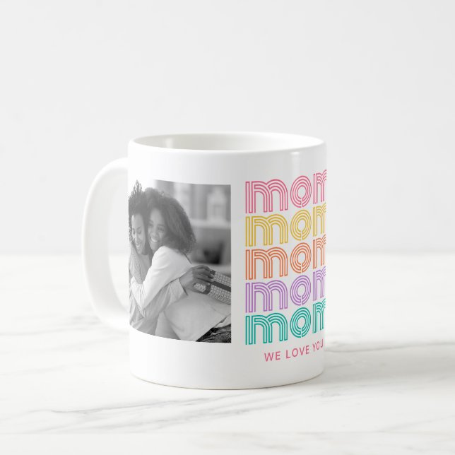 Taza De Café Mamá | Colorido estilo discoteca brillante Mensaje (Anverso izquierdo)