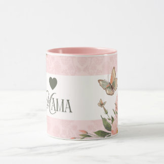Taza de café MAMA con mariposa floral rosa chic