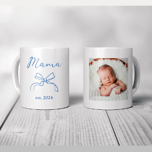 Taza De Café Mamá   Coquette Blue Bow and Baby's Photo
