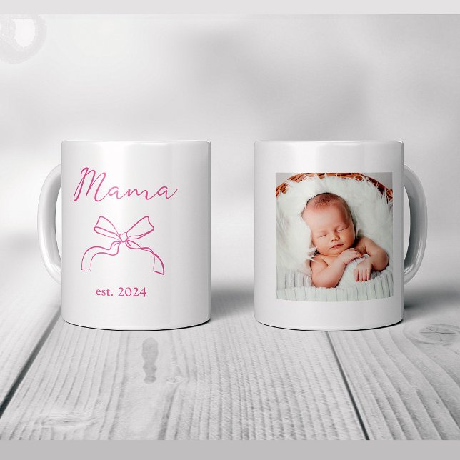 Taza De Café Mamá | Coquette Pink Bow and Baby's Photo (Subido por el creador)