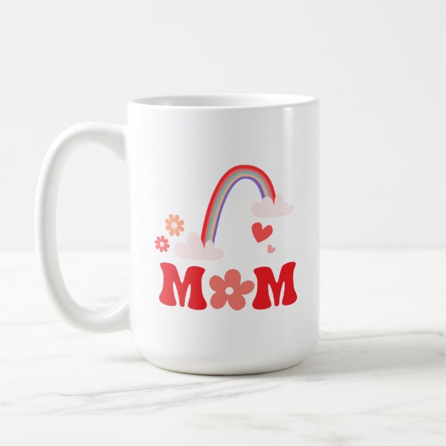 Taza De Café Mamá Cute Rainbow y Flores (Izquierda)