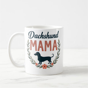 Taza De Café Mamá Dachshund Vintage Diseño Vectorial Floral Ama