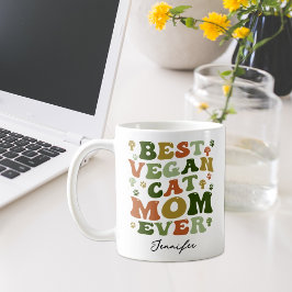 Taza De Café Mamá de gato cute retro vegan, foto Personalizado