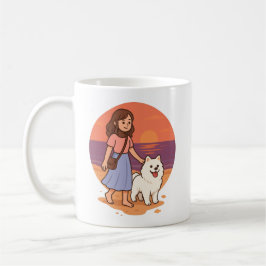 Taza De Café Mamá de perro lindo paseando a su cachorro esponjo