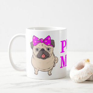 Taza De Café Mamá de Pug Adorable Dibujo Animado Perro Pug