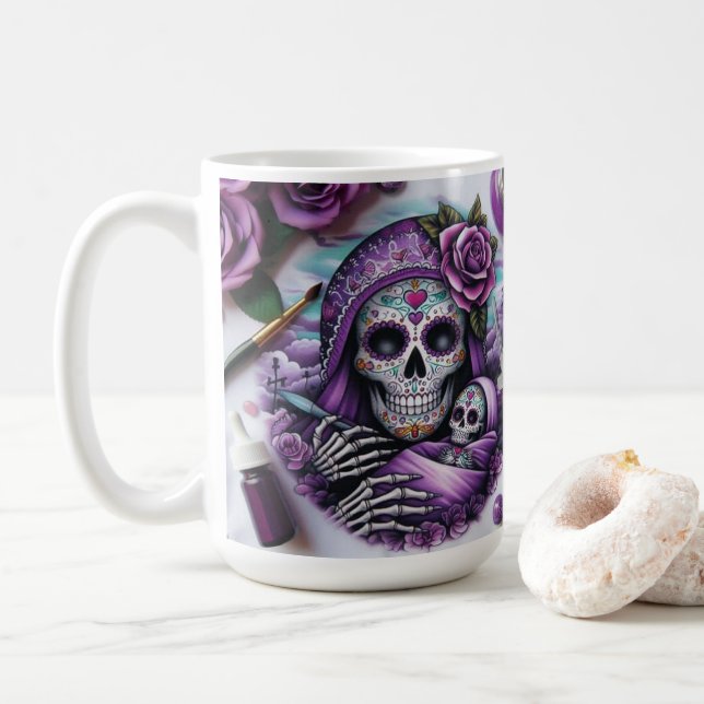 Taza De Café Mamá del cráneo del azúcar y bebé (Con donut)