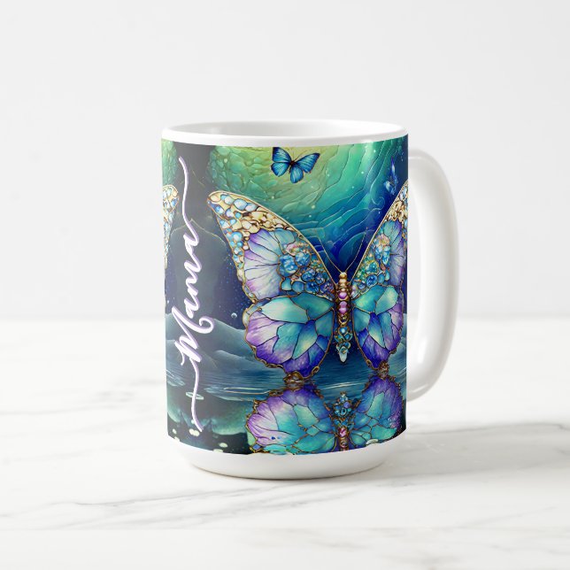 Taza De Café Mamá Día de la Madre Regalo de Mariposa Azul Púrpu (Anverso derecho)