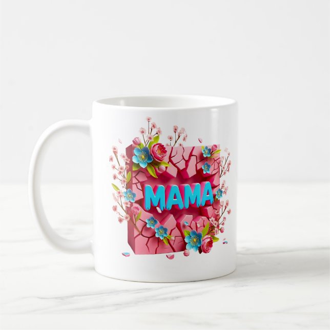 Taza De Café MAMA Diseño de Muro Crackeado 3D con Flores vibran (Izquierda)