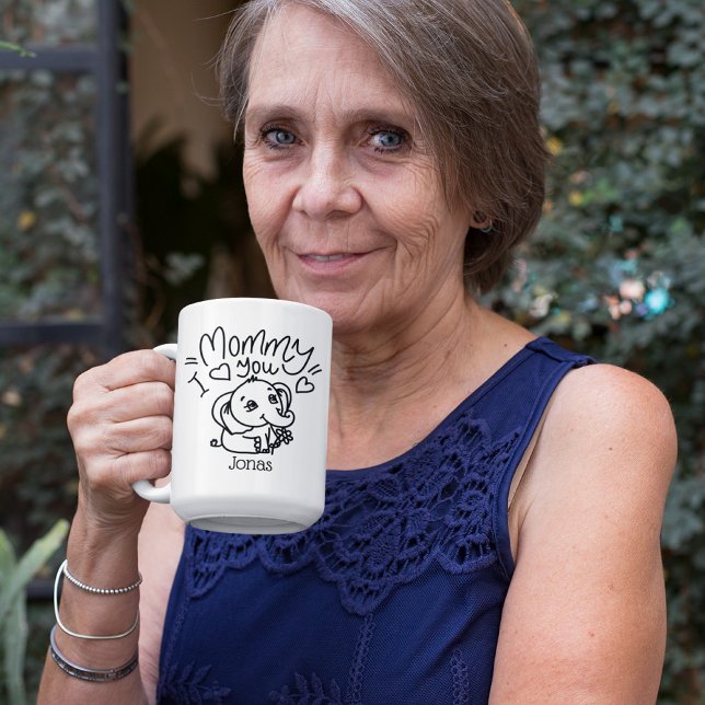 Taza De Café Mamá elefante y los hijos de los personalizados de (Elephant Mum & Me Mother's Day custom kids Coffee Mug)