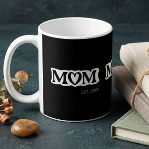 Taza De Café Mamá en Blanco y Negro Establecida con Corazón Ele