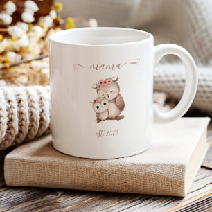 Taza De Café Mama Encantadora Establecida Búhos Acuarela Boho