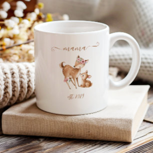 Taza De Café Mama Encantadora Establecida Ciervo Boho Acuarela
