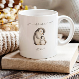 Taza De Café Mama Encantadora Pingüinos Acuarela Establecidos